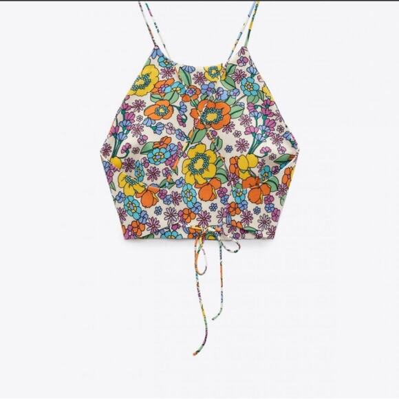 Zara Floral Retro Strappy Backless Crop Top - Size XS - Picture 3 of 10